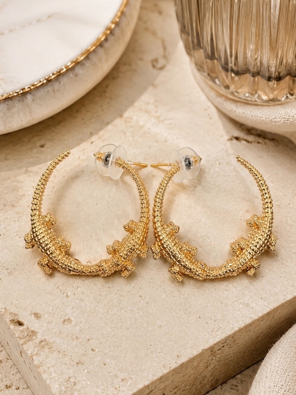 Gold Textured Hoop Earrings